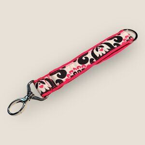 Floral Keychain Wristlet Pink Black Swivel Silver Lobster Clasp
